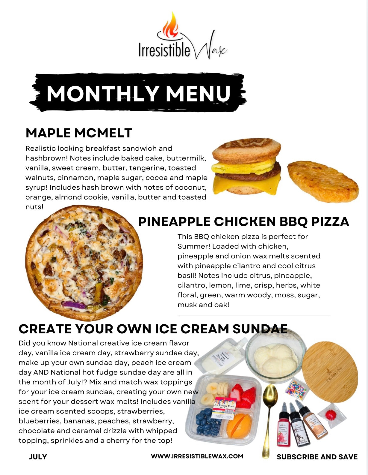Monthly Menu Mystery Food Wax Melts Subscription Box