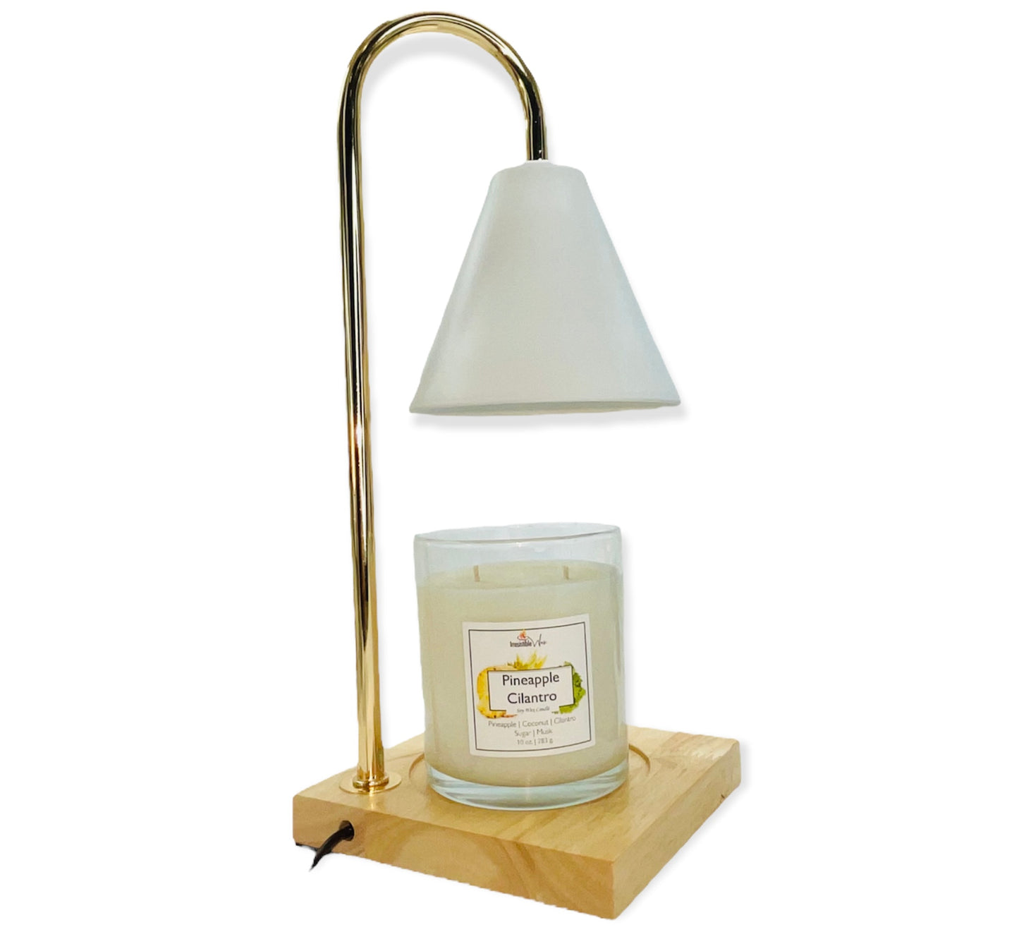 Dimmable Oak Base/White Table Top Lamp Wax Warmer