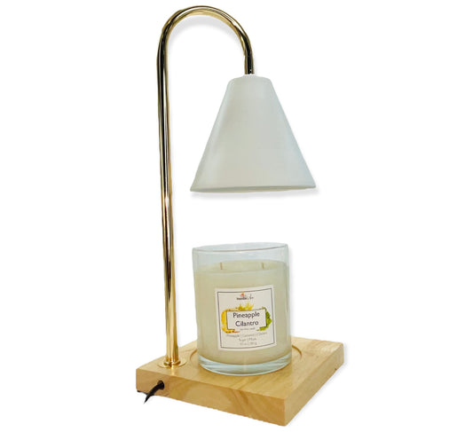 Dimmable Oak Base/White Table Top Lamp Wax Warmer